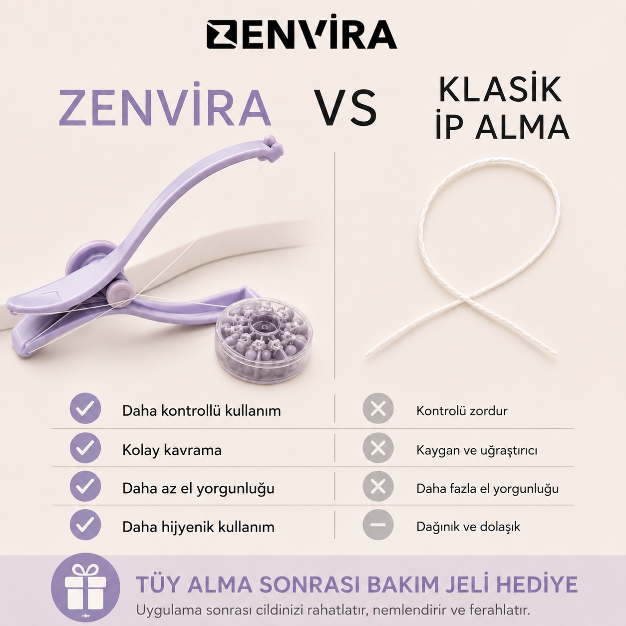 Zenvira™ İple Kaş Şekillendirme & Yüz Tüyü Alma Seti