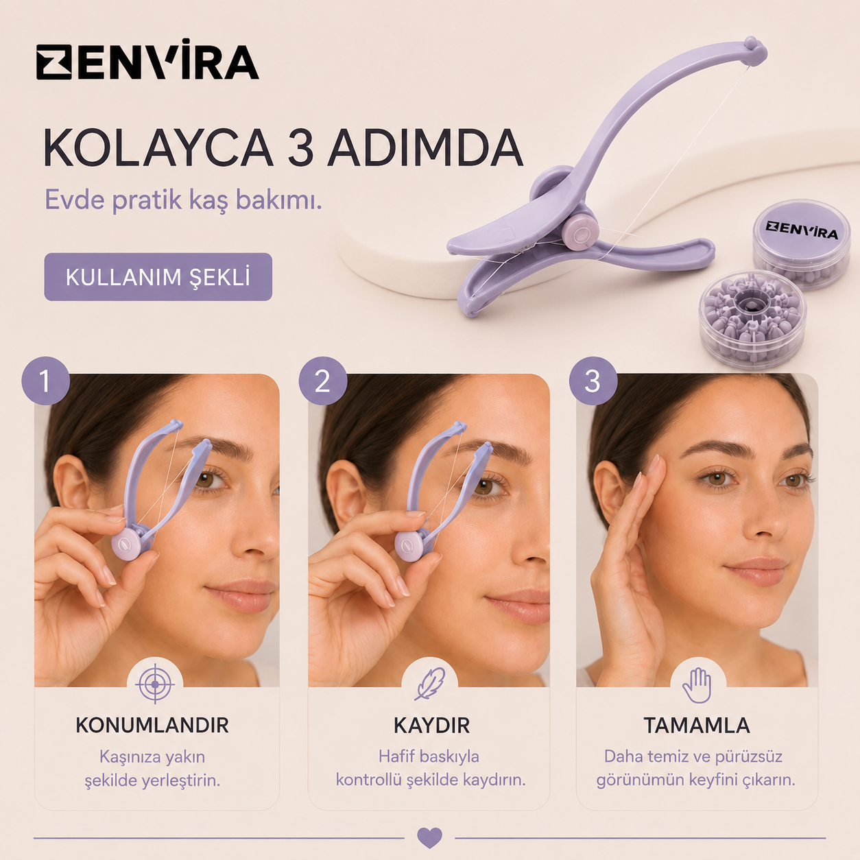 Zenvira™ İple Kaş Şekillendirme & Yüz Tüyü Alma Seti